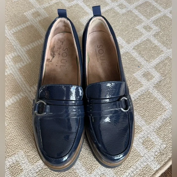SOUL Naturalizer Navy Patent Platform Loafers Chunky Comfort Shoes 10W - Picture 16 of 17
